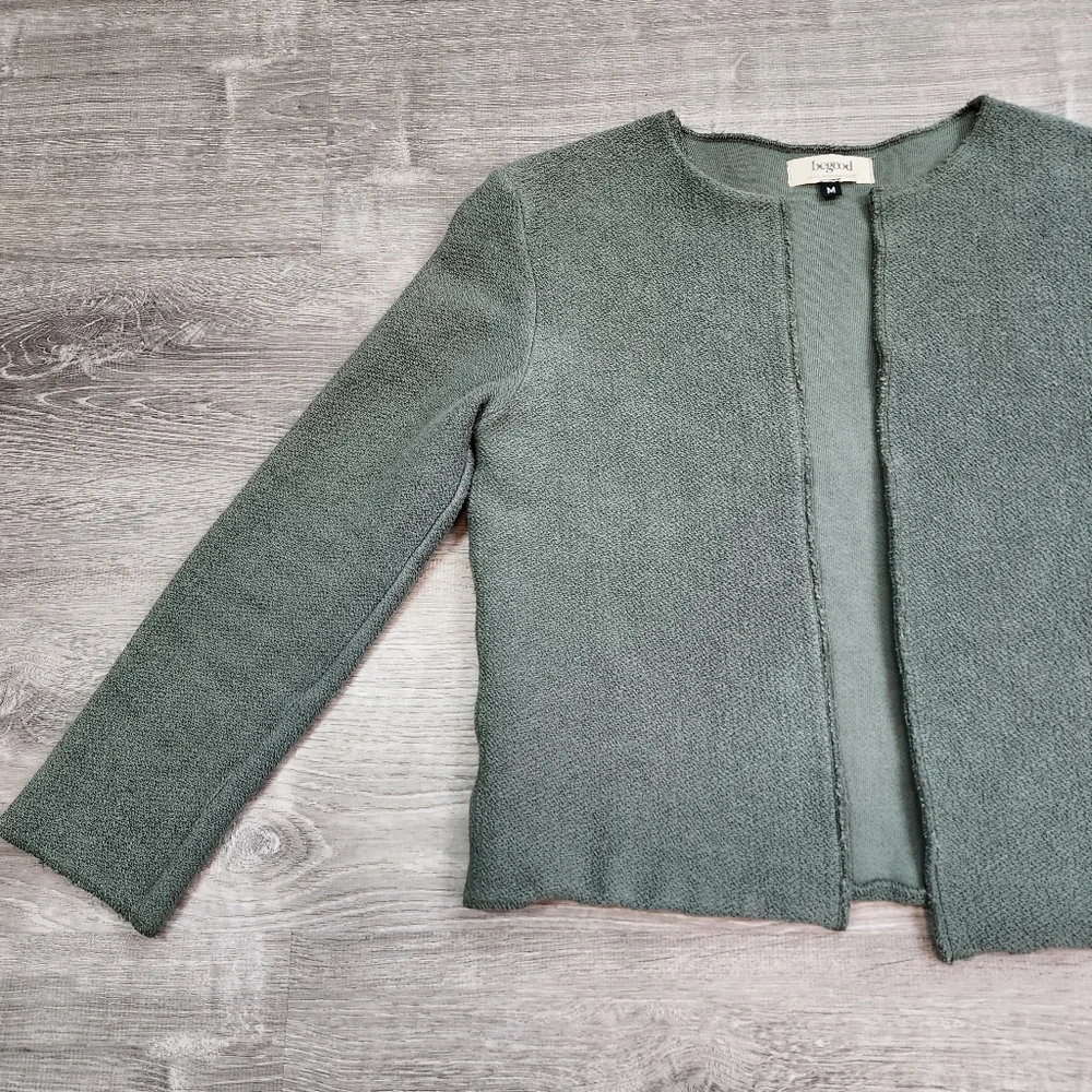 BE GOOD Organic Cotton Grean Open Face Cardigan Jacket Size Medium